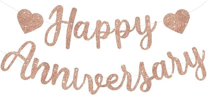BEISHIDA Pre-Strung Rose Gold Happy Anniversary Banner Wedding Decor | Glitter by Beishida