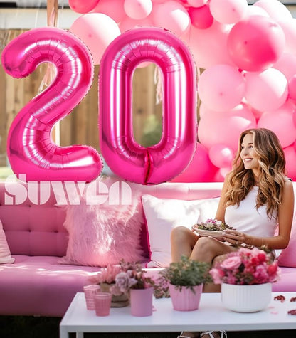 SUWEN 40 Inch Hot Pink Large 20 Number Balloons Big Foil Helium Number Balloons - Image 3