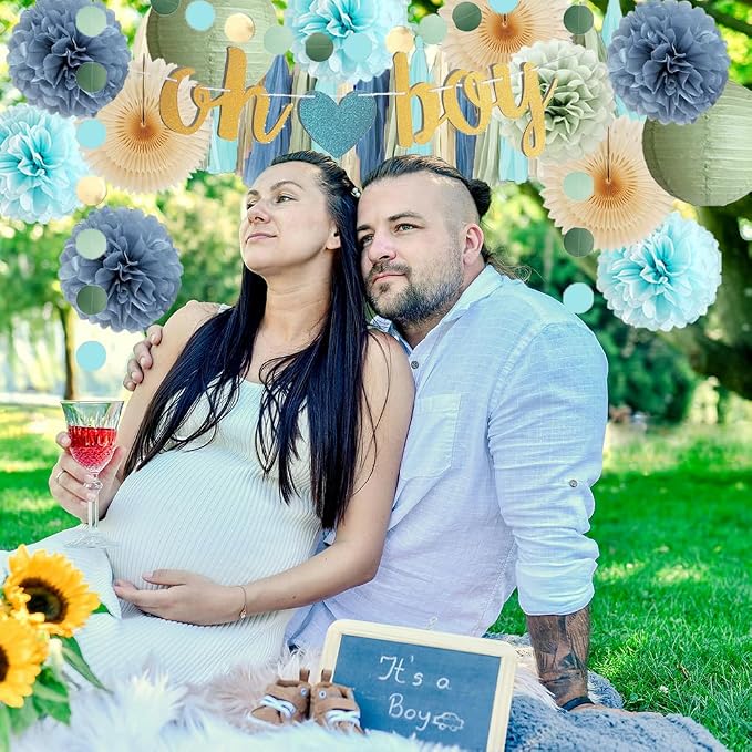 Dusty Blue and Sage Green Baby Shower Decorations Oh Boy Sage Green and Blue - Image 2