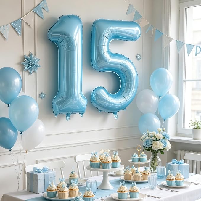 Pastel Blue 11 Balloon Number, Light Blue 11 Balloons - Image 5