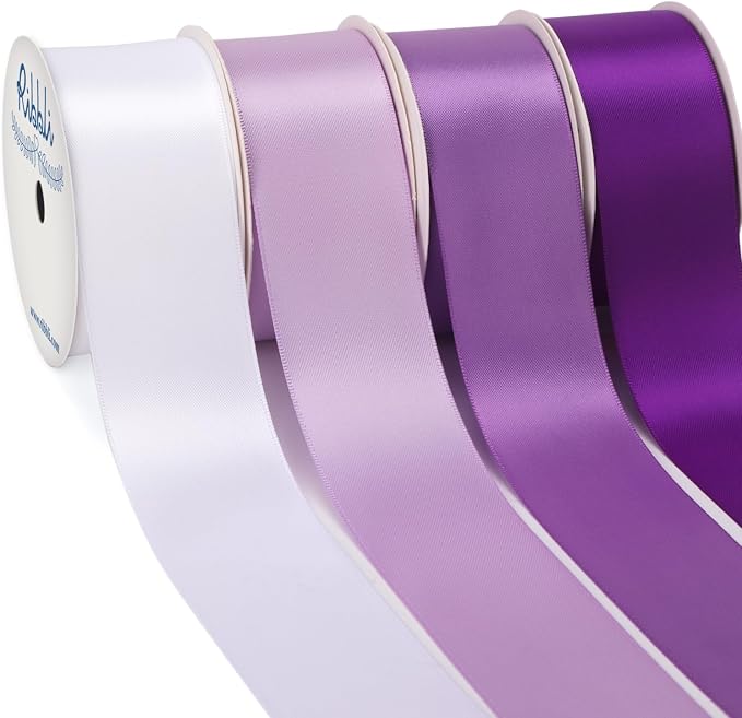 Ribbli Purple Satin Ribbon 1-1/2 Inch x 4 Rolls Total 40 Yards-White Lavender by Ribbli