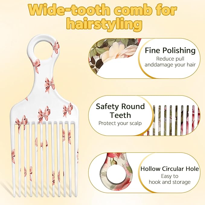 2 Pcs Afro Pick Comb for Natural Curly Hair,Portable Styling Hair Pick for Travel,Anti-Static,Cute Afro Comb for Women Men and Girls(Pink-T1)