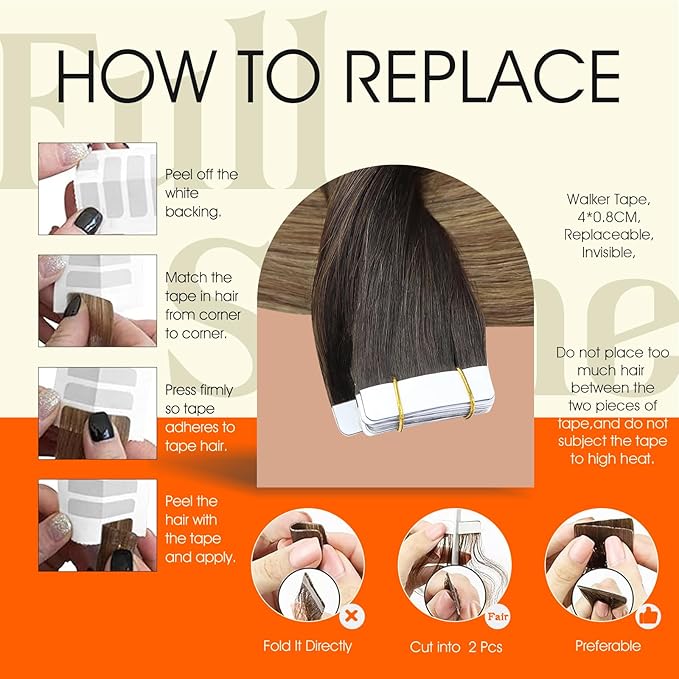 Full Shine Invisible Tape in Hair Extensions Human Hair Color 4/27/60/8 Brown And Blonde Seamless Tape Hair Extensions Real Remy Human Hair 18Inch Natural Human Hair Extension Wedding 50G 20Pcs