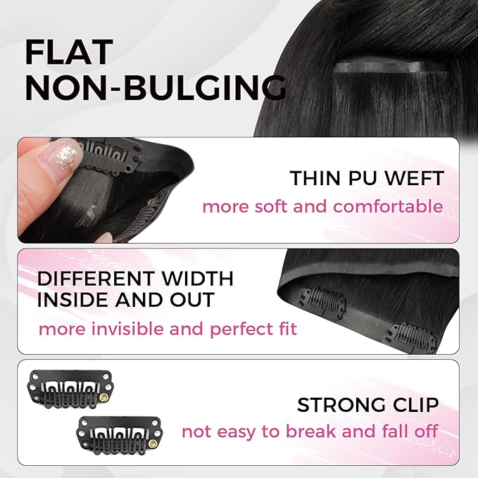 Lashey Seamless Clip in Hair Extensions Human Hair Extensions, 170g 9pcs Straight Natural Black Fuller Real Human Hair Clip in Extensions 18 Inch