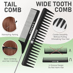 4Pcs Paddle Hair Brush Set, Detangler Brush and comb-Detangling Hairbrush for Wet Dry Long Thick Thin Curly Natural Hair(Black)