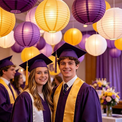 Purple Yellow Round Paper Lanterns Set of 12, 6/8/10 Inch Multi Colored Hanging - Image 2