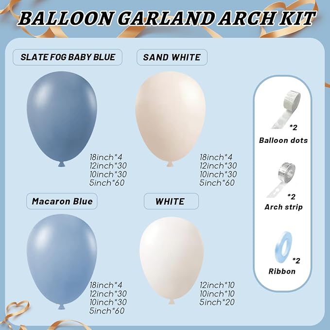 412Pcs Dusty Blue White Sand Balloon Arch Garland Kit, 18 12 10 5 Inch Slate - Image 2