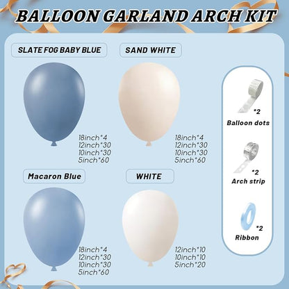 412Pcs Dusty Blue White Sand Balloon Arch Garland Kit, 18 12 10 5 Inch Slate - Image 2