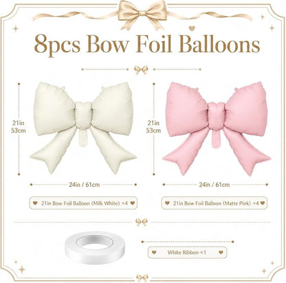 8Pcs Pink White Bow Foil Balloons, 21Inch Pink and White Bow Shaped Balloons - Image 2