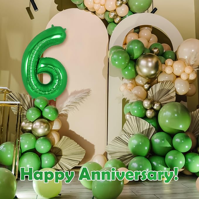 Dark Green Number 6 Balloon 40 Inch, Big Large Foil Helium Number Balloons - Image 6