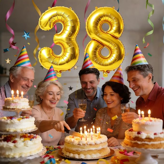40 Inch Number 38 Balloons for 38th Birthday Party Decorations, 0-100 Gold - Image 2