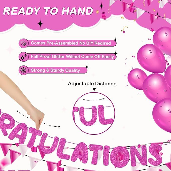 Fulmoon Pre Strung Congratulations Quitter Glitter Banner Funny Retirement - Image 3