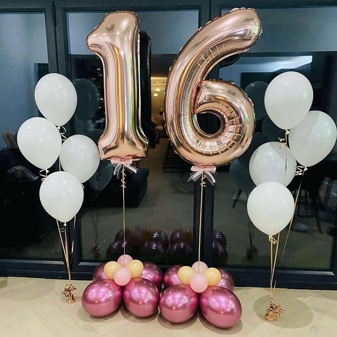 Rose Gold 16 Number Balloons, 40 Inch Giant Number 16 Balloons Foil Mylar - Image 4