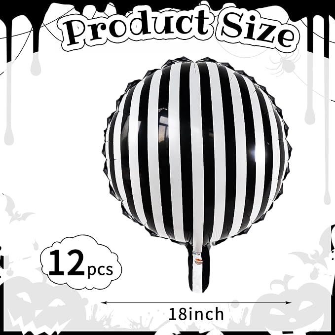 Black and White Striped Balloons, 12 Pack 18 Inch Round Foil Balloons | - Image 5