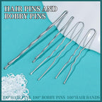 Teenitor 300pcs Silver Bobby Pins Hair Pins Kit, 100pcs Bobby Pins 100 Hair Pins for Women for Buns, 100pcs Hair Bands, 2" 2.36", Silver Bobb y Pins for Gray Hair 2" 2.75"