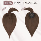 MY-LADY Human Hair Toppers for Women Real Human Hair with Bangs Thin 8.5 * 8.5CM Mono Base Clip in Remy Hairpieces Light Weight 14 Inch Chocolate Brown