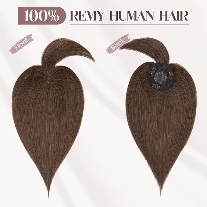 MY-LADY Human Hair Toppers for Women Real Human Hair with Bangs Thin 8.5 * 8.5CM Mono Base Straight Clip in Remy Hairpieces Light Weight 10 Inch Chocolate Brown