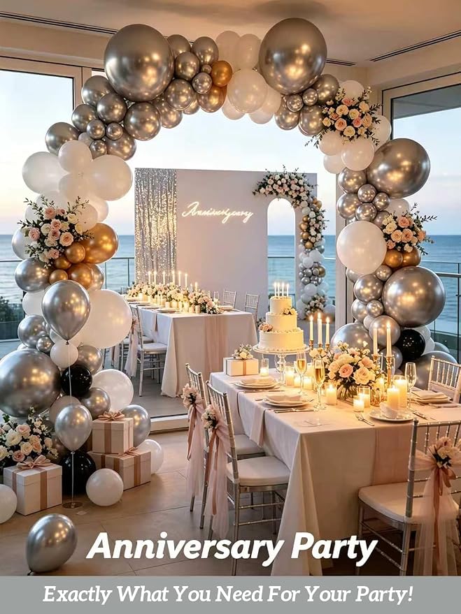 Silver Balloons 125 Pcs Different Sizes 18 12 10 5 Inch Silver Balloon Arch Kit - Image 8