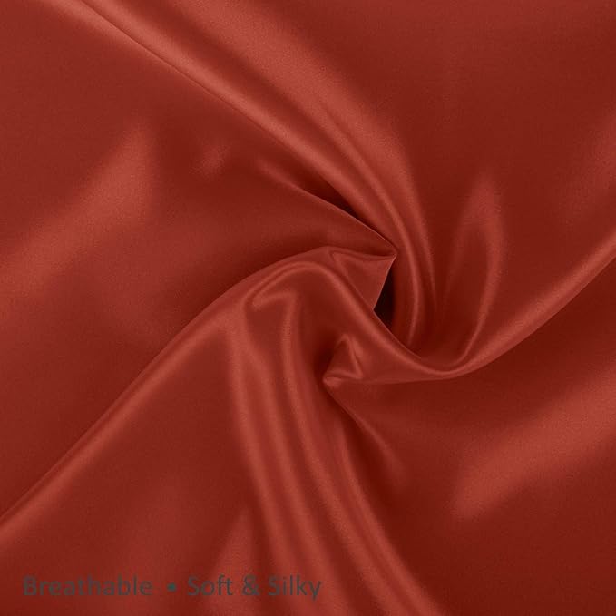 BLISSFORD Satin Pillowcase with Zipper, for Hair and Skin Care, Feels Soft and Cool Like a Silk Pillowcase, Satin Pillow Cases 2 Pack, Slik Pillow Cover, Rust - Standard Size, Set of 2