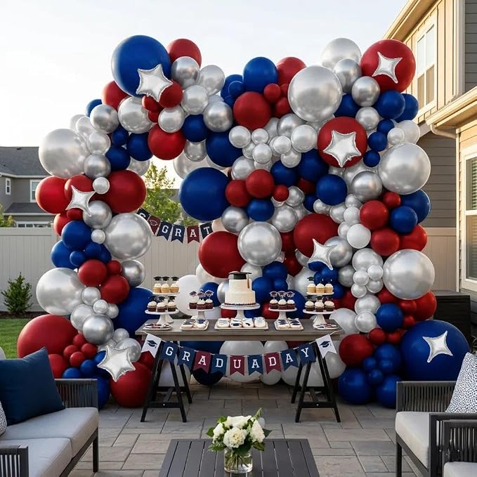 Red White Blue Balloon Arch Double Stuffed Burgundy Navy Blue Balloon Kit | - Image 2
