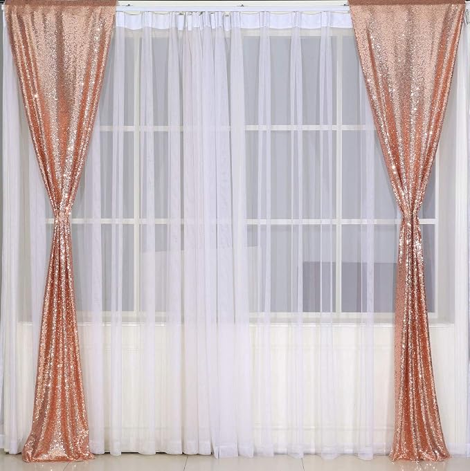 2ft x 8ft Rose Gold Sequin Backdrop Curtains Photography 2 Panels - Image 9