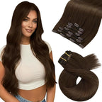 Moresoo Human Hair Clip in Extensions Medium Brown Hair Extensions Clip ins Real Human Hair Brown Long Double Weft for Women Straight 120g/7pcs 16in