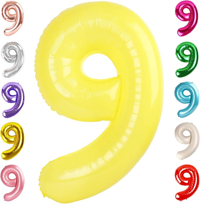 9 Balloon Numbers Birthday Decorations, 40In Yellow Balloons by Mluchee