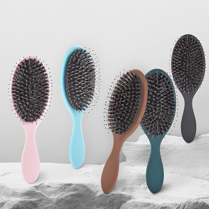 Boar Bristles Hair Brush for Women and Men, Detangling Hair Brush for Smoothing Massage Add Shine, Nylon&Boar Bristles Detangler brush for Hair Healthy (1 Pack-Black)