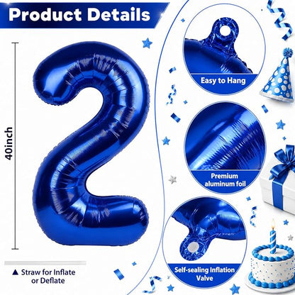 40 Inch Balloon Number 2 Navy Blue, Large Foil Dark Royal Blue Number Balloons - Image 2