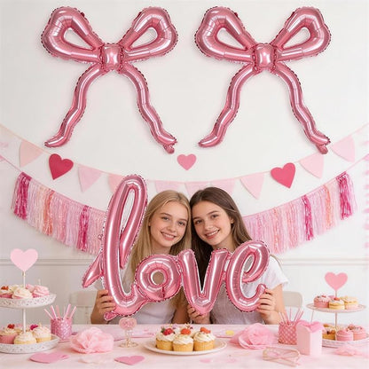 Pink Love Bow Balloons Set, 42 Inch Giant Foil Love Letter Balloon 22 Inch Bow - Image 7