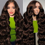 13x6 HD Lace Front twigs Human Hair Pre Plucked 200% Density Body Wave Chocolate Brown Lace Front Wig Brown Wigs Human hair 30inch for Women