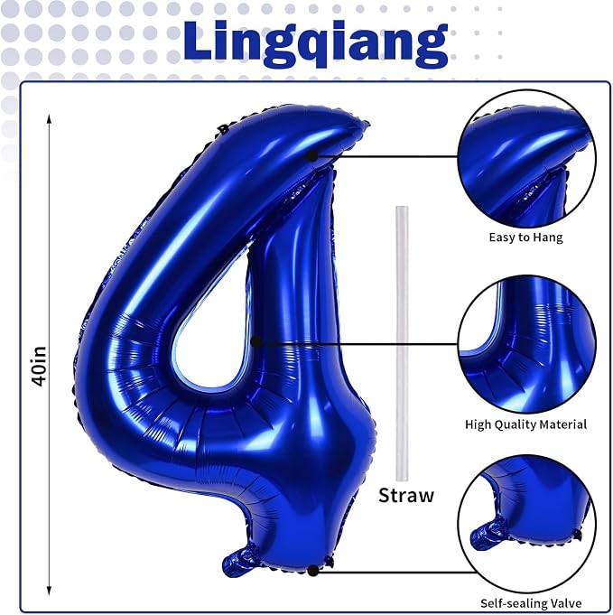Navy Blue Foil Balloon Number 4, Large Dark Blue Number 4 Helium Balloon - Image 2