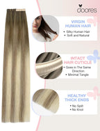 DOORES Invisi Edge Hair Extensions Real Human Hair Tape in, Walnut Brown to Ash Brown and Bleach Blonde 10 Injection Tape-ins with 10 Classic Tape-ins 50g 20 Inch, Injection Tape in