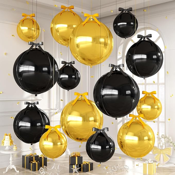 Black Gold Round Foil Balloons by Dagelar