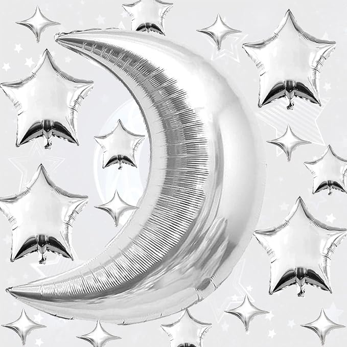 50pcs Silver Moon and Star Balloons, Star Foil Balloons Star Balloon | Moon and - Image 4