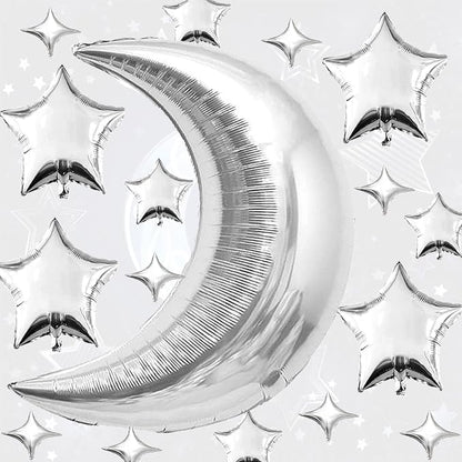 50pcs Silver Moon and Star Balloons, Star Foil Balloons Star Balloon | Moon and - Image 4