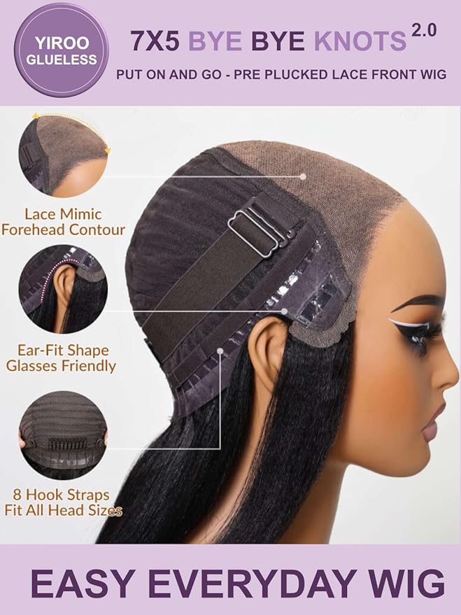 YIROO Burmese Bye Bye Knots Curly Wig Human Hair with Finger Coil Ends,Glueless Wig Human Hair Pre Plucked Pre Cut 7x5 Lace Front Wig Pre Bleached Wear and Go Beginner Friendly 150% Density 26Inch