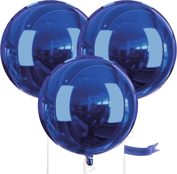 PartyWoo Navy Blue Large Round Giant 4D Jumbo Foil Balloons 3pcs 50 Inch | 50 by PartyWoo