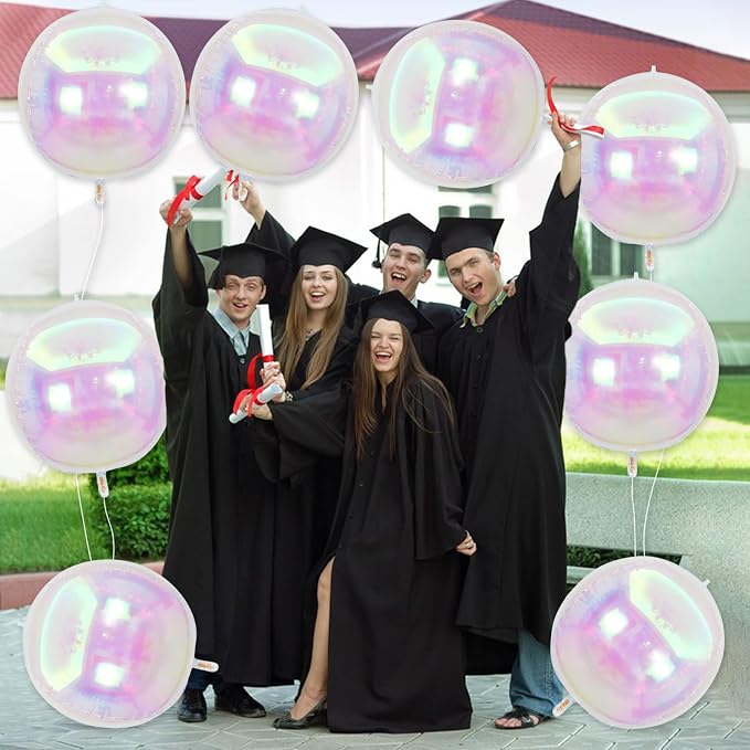 8 Pcs Iridescent Round foil Balloons, 4D Iridescent Mylar Orbz Round Balloons - Image 5