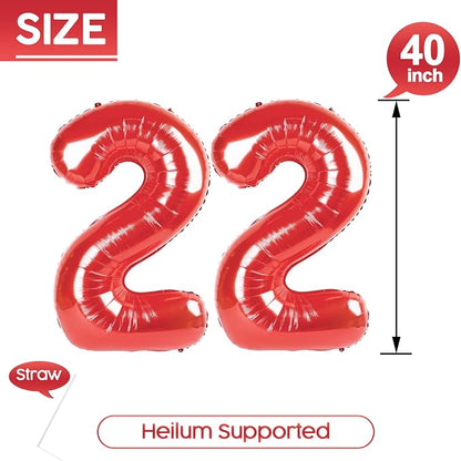 22 Balloon - Red Birthday Number Balloons, 40 Inch Decorations Men Women | Red - Image 5