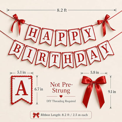Red Happy Birthday Banner with Satin Bows - Image 3