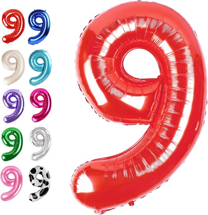 Red Number 9 Balloon 40 inch, Balloon numbers party supplies, deco photo shoot by Upgesy