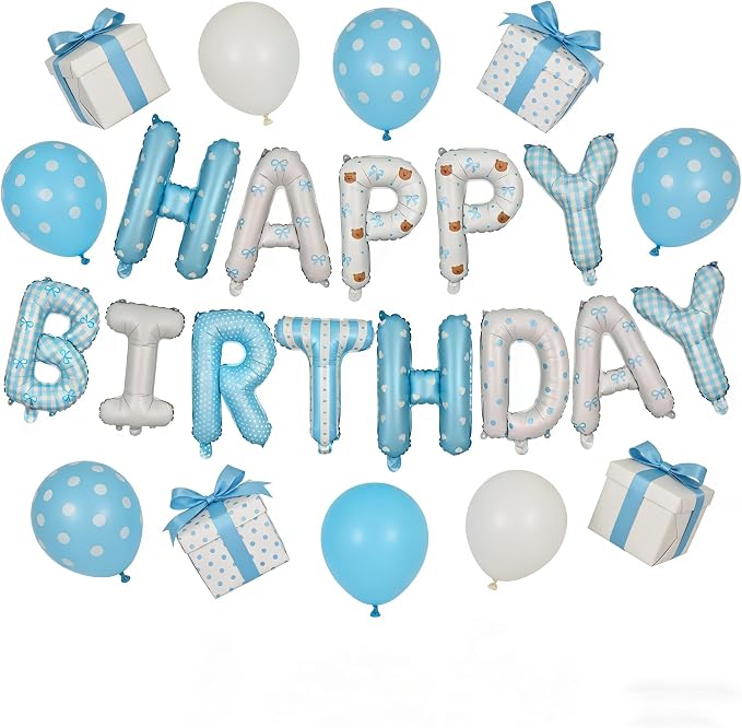 Blue Happy Birthday Balloon Letter Banner, 16-inch Happy Birthday | Bow Little - Image 4