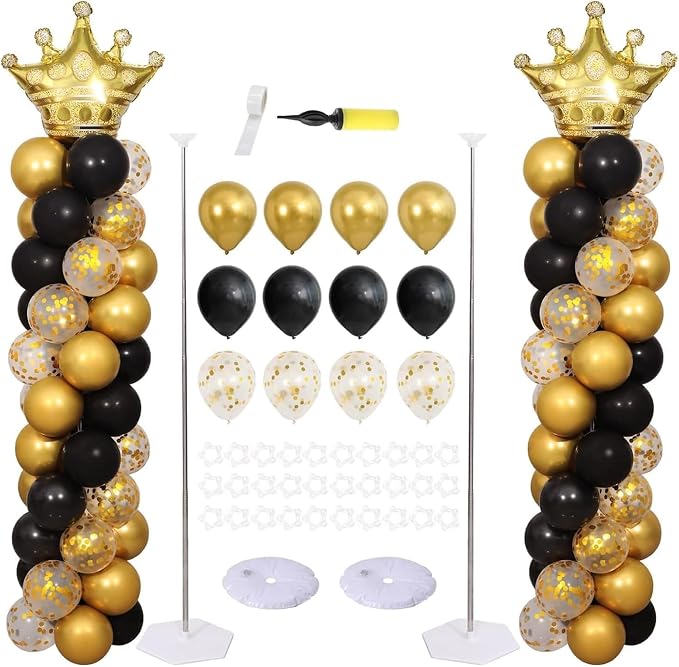 Black Gold Balloon Column Stand Kit 2 Sets, 7ft Height Adjustable Metal Balloon by KIRINDECORATION