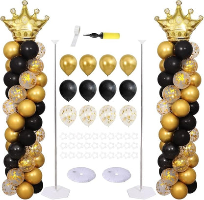 Black Gold Balloon Column Stand Kit 2 Sets, 7ft Height Adjustable Metal Balloon by KIRINDECORATION