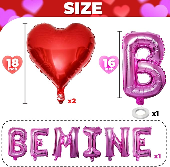 Valentines Day Balloons Decoration, Be Mine and Red Heart Letter Balloons - Image 2