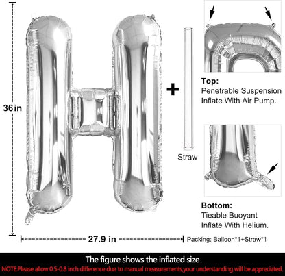 Lovoir 40 Inch Large Silver Letter H Balloons Big Size Jumbo Mylar Foil Helium - Image 2