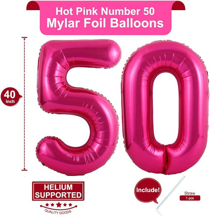 40 Inch Hot Pink 50 Number Balloons Giant Jumbo Huge 50 Foil Mylar Helium - Image 2