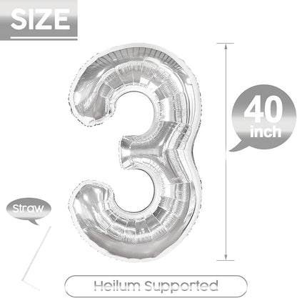 3 Balloon - Silver Birthday Number Balloons, 40 Inch Decorations Men Women | - Image 5
