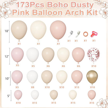 Amandir 173Pcs Boho Dusty Pink Balloon Arch Garland Kit | Neutral Baby Pink - Image 2